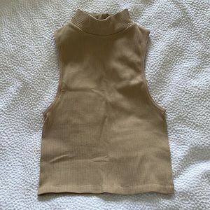 Zara High Neck Tan Ribbed Cotton Tank M/L